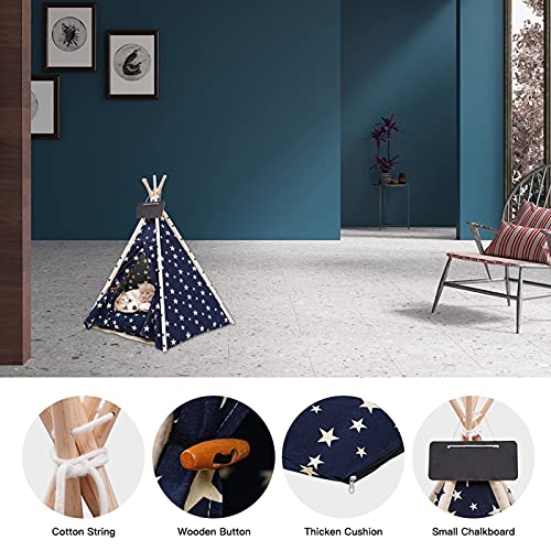 VanGeeStar Tienda de Campaña para Mascotas, Tipi per Perros y Gatos con Cojín Lavable, Perros Casa Perros Caseta con Pizarra, Fácil de Montar, Portátil, Interior Exterior, Azul, 60*50*50CM (Azul)