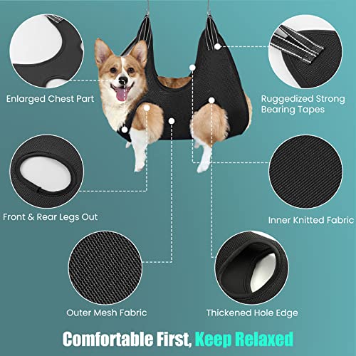 VavoPaw Hamaca de Aseo Multifuncional para Perros Gatos, Arnés de Soporte Duradero Seguro Cuidado de Uñas Ojos Oídos con Peine Kit de Peluquería para Mascotas Baño Corte Examen Físico, Talla S, Negro