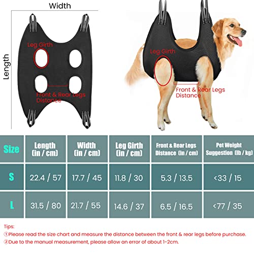 VavoPaw Hamaca de Aseo Multifuncional para Perros Gatos, Arnés de Soporte Duradero Seguro Cuidado de Uñas Ojos Oídos con Peine Kit de Peluquería para Mascotas Baño Corte Examen Físico, Talla S, Negro