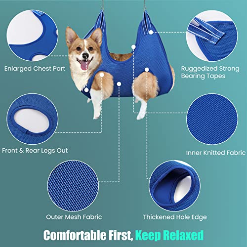 VavoPaw Hamaca de Aseo Multifuncional para Perros Gatos, Arnés de Soporte Duradero Seguro Cuidado de Uñas Ojos Oídos con Peine Kit de Peluquería para Mascotas Baño Corte Examen Físico, Talla S, Azul