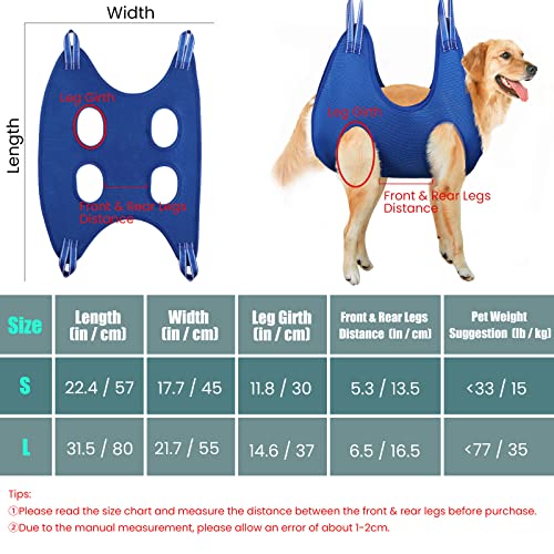 VavoPaw Hamaca de Aseo Multifuncional para Perros Gatos, Arnés de Soporte Duradero Seguro Cuidado de Uñas Ojos Oídos con Peine Kit de Peluquería para Mascotas Baño Corte Examen Físico, Talla S, Azul