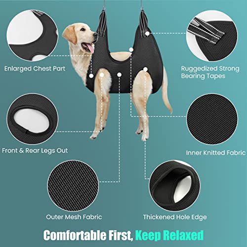 VavoPaw Hamaca de Aseo Multifuncional para Perros Gatos, Arnés de Soporte Duradero Seguro Cuidado de Uñas Ojos Oídos con Peine Kit de Peluquería para Mascotas Baño Corte Examen Físico, Talla L, Negro