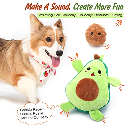 VavoPaw Juguete de Peluche Interactivo para Perros, 2 en 1 Aguacate Felpa Sonoro con Múltiples Capas Bola Sonido Incorporada Resistente Mordedura Alivio Ansiedad Compañero para Perritos, Multicolores