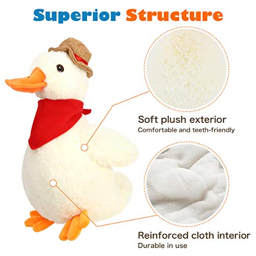 VavoPaw Juguete de Peluche Interactivo para Perros, 25 cm Pato Vaquero Felpa Suave Sonoro con Papel Arrugado Sonido Resistente Mordedura Alivio Ansiedad Compañero para Perritos, Amarillo+Naranja+Rojo