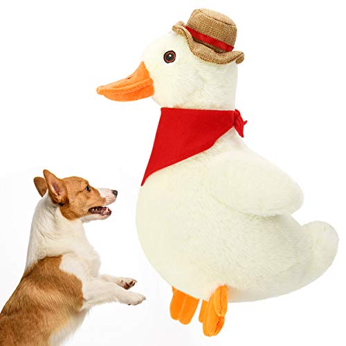 VavoPaw Juguete de Peluche Interactivo para Perros, 25 cm Pato Vaquero Felpa Suave Sonoro con Papel Arrugado Sonido Resistente Mordedura Alivio Ansiedad Compañero para Perritos, Amarillo+Naranja+Rojo