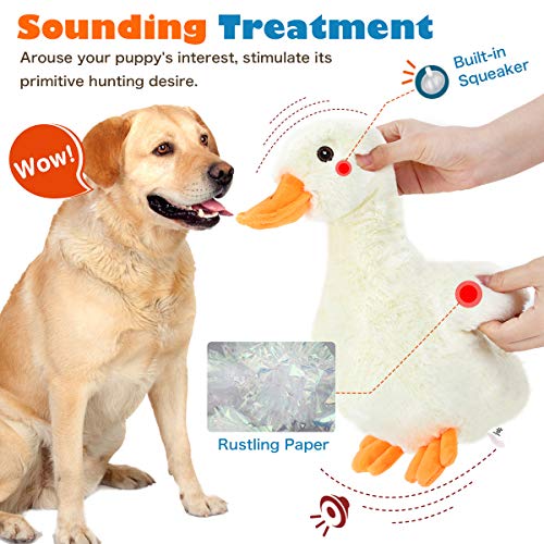 VavoPaw Juguete de Peluche Interactivo para Perros, 30 cm Pato Felpa Suave Sonoro con Papel Arrugado Sonido Resistente Mordedura Alivio Ansiedad Compañero para Perritos, Amarillo+Naranja