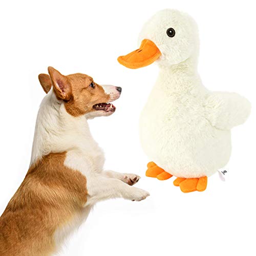 VavoPaw Juguete de Peluche Interactivo para Perros, 30 cm Pato Felpa Suave Sonoro con Papel Arrugado Sonido Resistente Mordedura Alivio Ansiedad Compañero para Perritos, Amarillo+Naranja