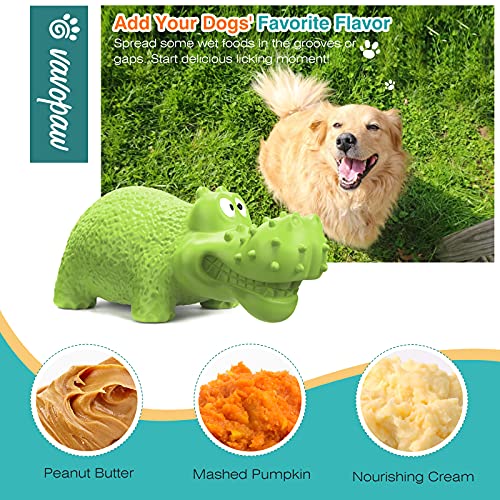 VavoPaw Juguete Hipopótamo Resistente Mordeduras para Perros, Cepillo Dientes Caucho Duradero Sonoro Limpieza Masticable Alimentador Fuga Juego Interractivo para Mascotas Medianos Grandes, Pasto Verde