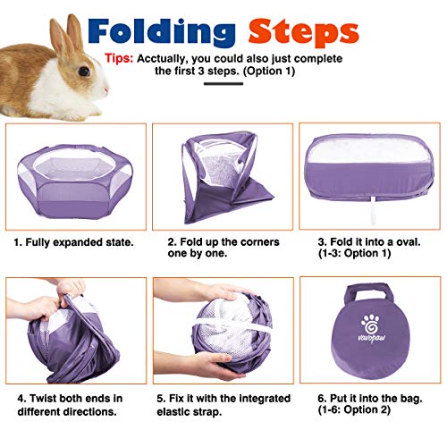 VavoPaw Valla para Mascotas Plegable, Bolsa Almacenamiento Portátil de Animales Pequeños, Tienda Jaulas Transpirable Aire Libre para Indias, Conejos, Hámsters, Chinchillas, Erizos, Gatos - Violeta