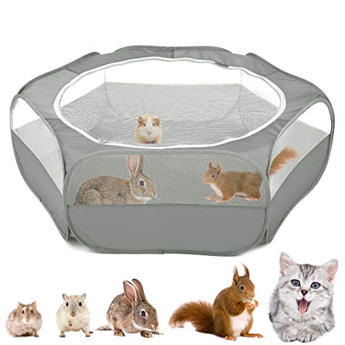 VavoPaw Valla para Mascotas Plegable, Bolsa Almacenamiento Portátil de Animales Pequeños, Tienda Jaulas Transpirable Aire Libre para Indias, Conejos, Hámsters, Chinchillas, Erizos, Gatos, Gris