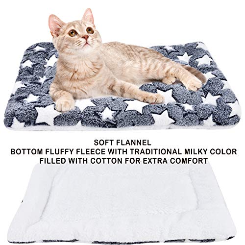 Vejaoo Alfombra Manta para Mascotas Otoño e Invierno Manta Cálida Terciopelo de Franela Perro/Gato Cama XZ006 (49 * 32 CM, Blue Background & White Stars)