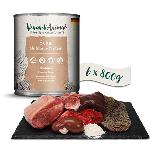 Venandi Animal - Pienso Premium para Gatos - Oveja como monoproteína - Completamente Libre de Cereales - 6 x 800 g