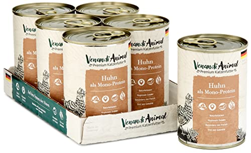 Venandi Animal - Pienso Premium para Gatos - Pollo como monoproteína - Completamente Libre de Cereales - 6 x 400 g