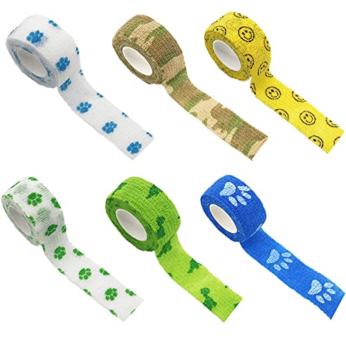 Vendas Para Animales Cinta De Vendaje Vendas EláSticas 6 Piezas De 2,5 Cm * 4,5 M Vendaje EláStico Autoadhesivo Vendaje Para Animales Estudiante Escribiendo Vendaje Para Dedos Vendaje De Tela EláStico