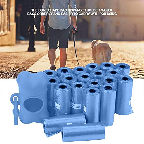 Venta loca Bolsas de basura de plástico, 20 rollos de bolsas de basura limpias con soporte de dispensador de bolsas con forma de hueso para perro mascota(Azul)