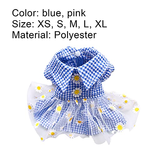 Vestido para perro con estampado de crisantemo, cuello de vuelta, poliéster, hermosa falda de princesa para mascotas, ropa cómoda para mascotas/azul/rosa para la vida diaria fiesta al aire libre-1