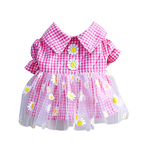 Vestido para perro con estampado de crisantemo, cuello de vuelta, poliéster, hermosa falda de princesa para mascotas, ropa cómoda para mascotas/azul/rosa para la vida diaria fiesta al aire libre-1