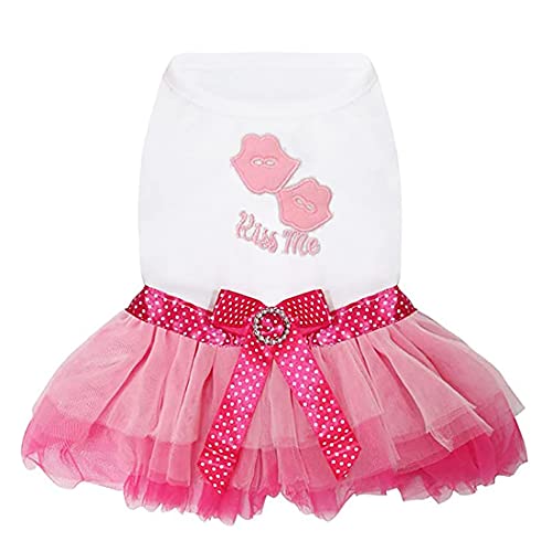 Vestido para Perros Falda de Lujo para Cachorros Ropa para Perros Vestidos de Princesa Vestido de Novia Vestido con Lazo de Beso para Perros Pequeños