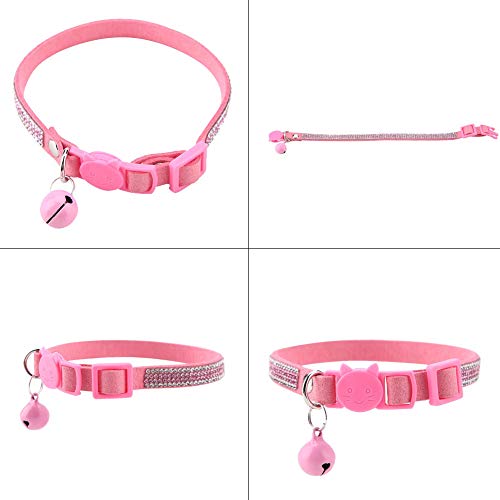 ViaGasaFamido Collares para Gatos, para Mascotas, Cuero Colorido, Reflectante, Duradero, Brillante, cómodo, Collar, Corbata, Hebilla de Seguridad, liberación rápida, separación con Campanas(Rosa S)