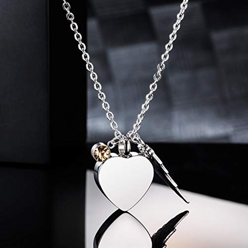 VIBOOS Colgante De Urna Personalizado Collar De Corazón De ala De Ángel Grabado De Texto Fotográfico para Hombres Mujeres Perros Gatos Mascotas Acero Inoxidable Cenizas Cremación Recuerdo Piedra De