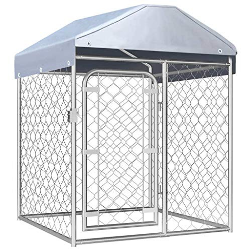 vidaXL Perrera de Exterior con Techo Jaula para Perros Casa Corral de Jardín para Animales Mascotas Malla Valla Acero Galvanizado 200x100x125 cm