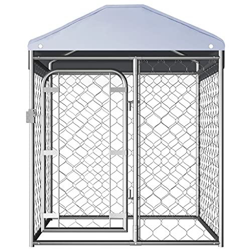 vidaXL Perrera de Exterior con Techo Jaula para Perros Casa Corral de Jardín para Animales Mascotas Malla Valla Acero Galvanizado 200x100x125 cm