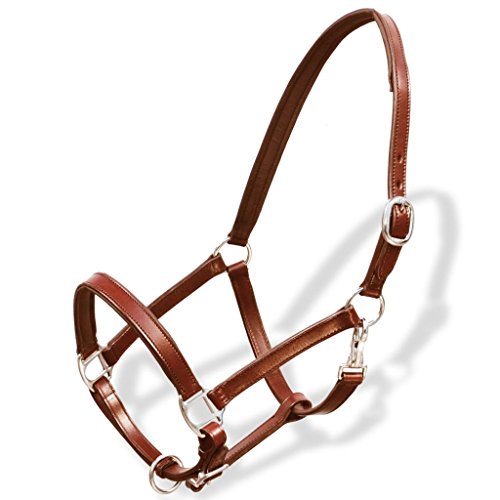 vidaXL Ronzal Cabestro de Cuero Marrón Ajustable para Caballo Tipo Percherón