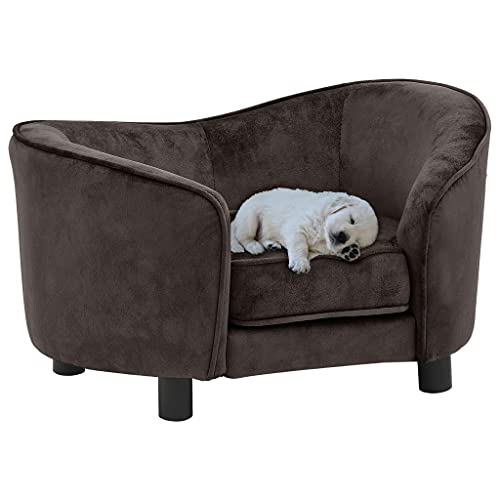 vidaXL Sofá para Perro Cama Mascotas Almacenamiento Gato Animales Pequeños Suave Grueso Acolchado Antideslizante Felpa Marrón 69x49x40 cm