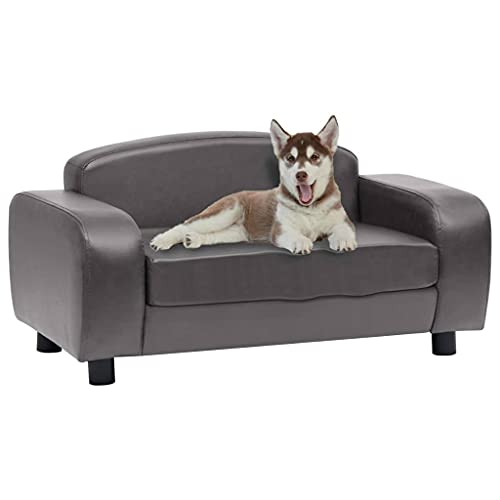 vidaXL Sofá para Perros Cama Mascotas Almacenamiento Gato Animales Pequeños Suave Grueso Acolchado Antideslizante Cuero Sintético Gris 80x50x40 cm