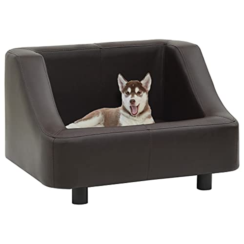 vidaXL Sofá para Perros Cama Mascotas Almacenamiento Gato Animales Pequeños Suave Grueso Acolchado Antideslizante Cuero Sintético Marrón 67x52x40 cm