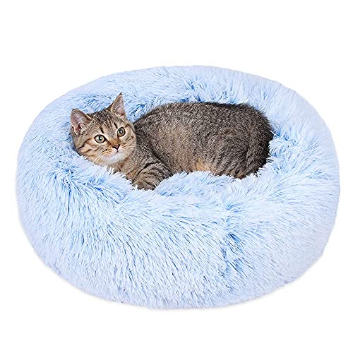 Vinnykud Cama Perros Redonda Cojín Gatos Sofá para Perros Donut Mascotas Calentito Cojín Lavable Invierno de Felpa con Parte Inferior Antideslizante Impermeable Lavable a Máquina Duradera- Azul