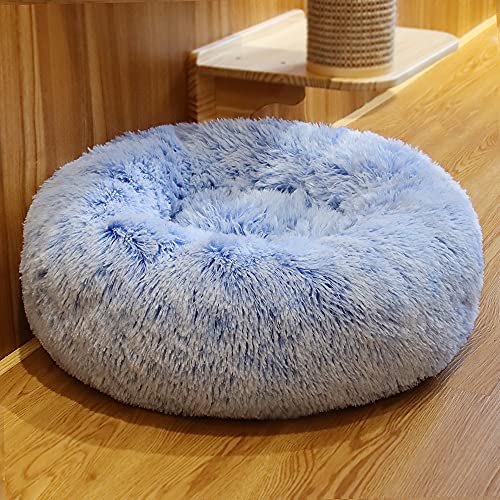 Vinnykud Cama Perros Redonda Cojín Gatos Sofá para Perros Donut Mascotas Calentito Cojín Lavable Invierno de Felpa con Parte Inferior Antideslizante Impermeable Lavable a Máquina Duradera- Azul