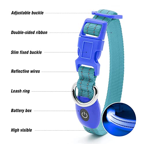 Visinite Collar Luminoso Perro, Collar Luz Perro para La Oscuridad, Nightcollares Luminosos para Perros Recargable a Prueba de Agua, Glow In The Dark Dog Light Up Collar para Caminar,Azul,S