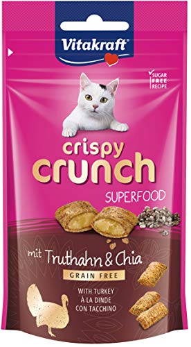 Vitakraft - Crispy Crunch Superfood, Snacks para Gatos Crujientes con Pavo y Semillas de Chía - 60 g