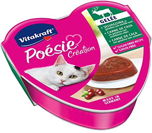 Vitakraft - Poésie Création Gelée, alimento húmedo para Gatos en gelatina, Variedad Carne de Caza, Arándanos Rojos- 85 g