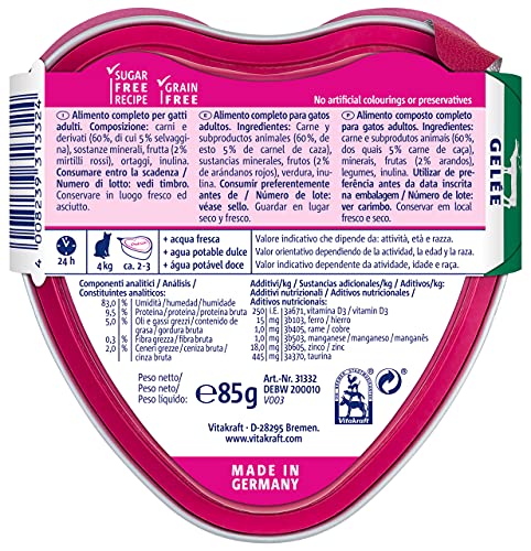 Vitakraft - Poésie Création Gelée, alimento húmedo para Gatos en gelatina, Variedad Carne de Caza, Arándanos Rojos- 85 g