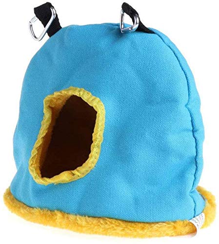 Voarge Nido Colgante para pájaros, Invierno cálido Nido de pájaro Jaula, Felpa de Invierno para Pájaros Casa de Peluche para Animales Pequeños, El tamaño del Color es Opcional (M, Azul)