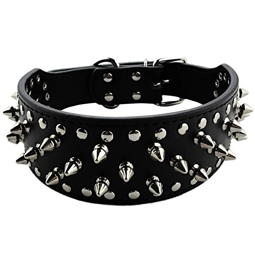 Vococal Collar Perro Negro, Collar Perro Cuero, Collar Pinchos Perro, Material en PU Ajustable Collar Perro Personalizado, para Collar de Perro Grande / Mediano / Pequeño (53-61cm)