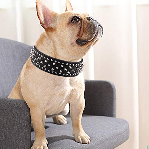 Vococal Collar Perro Negro, Collar Perro Cuero, Collar Pinchos Perro, Material en PU Ajustable Collar Perro Personalizado, para Collar de Perro Grande / Mediano / Pequeño (53-61cm)