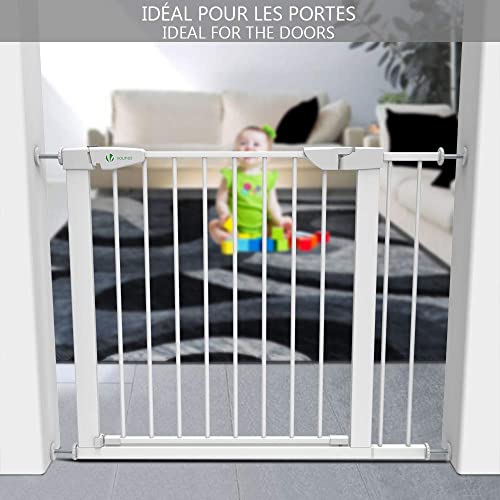 VOUNOT Puertas de Seguridad para Niños, 75-96 cm, Barrera Escalera para Bebé y Perros, Auto Close, Sin Taladrar, Blanco, 4401055498263