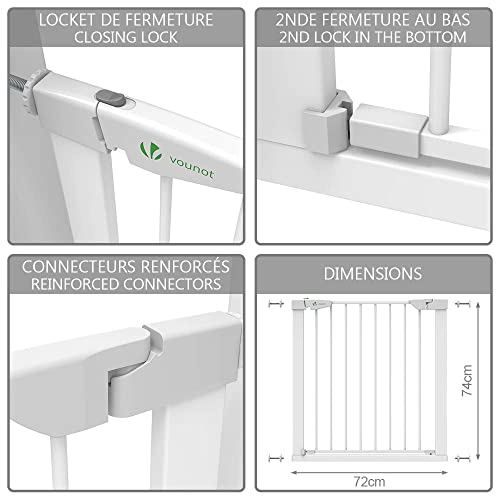 VOUNOT Puertas de Seguridad para Niños, 76-84 cm, Barrera Escalera para Bebé y Perros, Auto Close, Sin Taladrar, Blanco