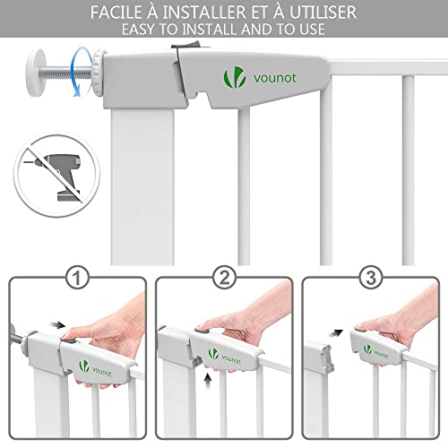 VOUNOT Puertas de Seguridad para Niños, 76-84 cm, Barrera Escalera para Bebé y Perros, Auto Close, Sin Taladrar, Blanco