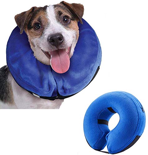 VOYAGO Protector de cuello inflable para perros, protección de cuello para mascotas, ajustable, cómodo cuello protector con cierre de velcro (M)