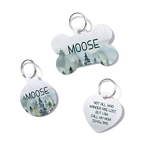 waaag Etiquetas de Identificación de Mascotas, Paisaje de bosque de montaña, Placa Chapa de identificación Personalizada para Collar Perro Gato Mascota