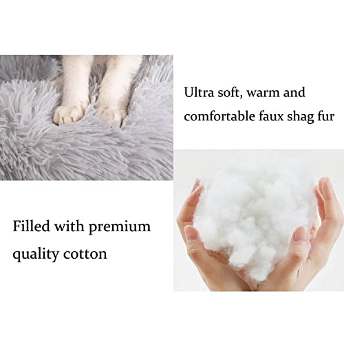 Waigg Kii Sofá cama de felpa suave para perro L/XL, colchón mullido y calmante para perro, cama redonda para perros grandes, medianos y pequeños, gato (XL, gris (cremallera))