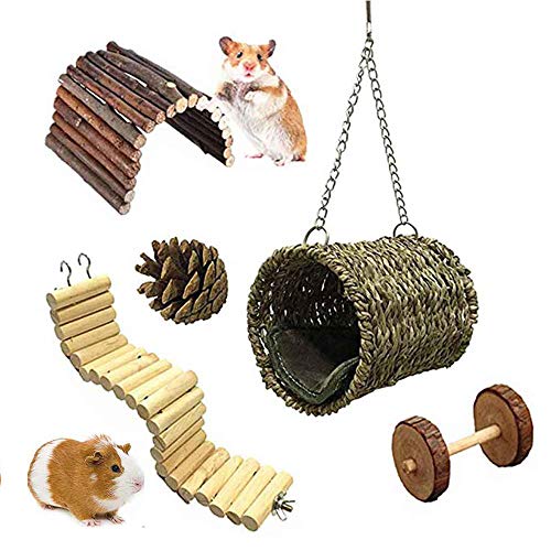 Walant 5 juguetes para hámsters, hámster natural, puentes pequeños animales caseros, nido, acogedores, cálidos, de algodón, para dormir, cueva, accesorios para gatos, conejos, cobayas, chinchilla