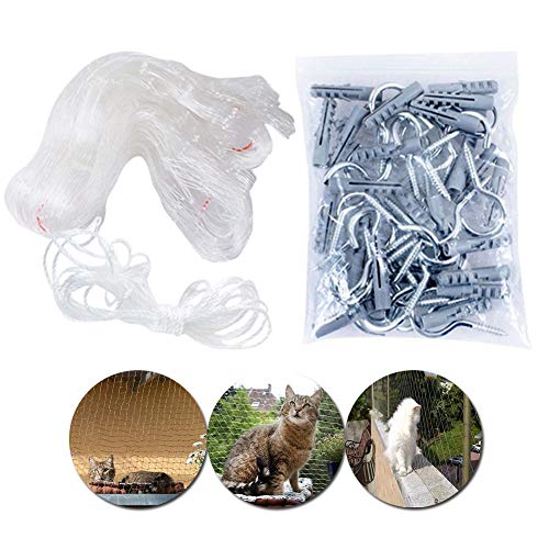 warmheart Cat Protection Net, Cat Safety Net para Balcones Y Ventanas, Cercas De Protección para Mascotas, Plastic Anti-Escape Net, con Ganchos/Cuerda De Sujeción (2-8M X 1.5-3M)