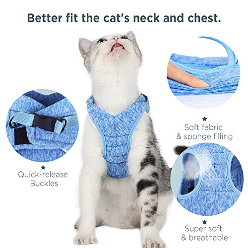 WD&CD Arnés para Gato, Antiescape y Ajustable Arnés Gato Transpirable para Correr, Entrenamiento, Gatos Pequeños y Medianos, Gatos Bebes para Caminar con Gatito, Azul, L