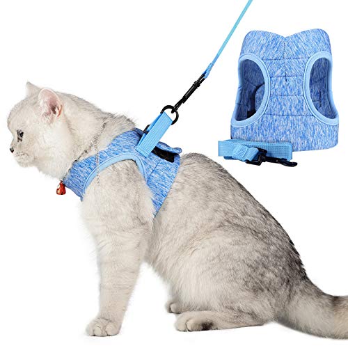 WD&CD Arnés para Gato, Antiescape y Ajustable Arnés Gato Transpirable para Correr, Entrenamiento, Gatos Pequeños y Medianos, Gatos Bebes para Caminar con Gatito, Azul, L