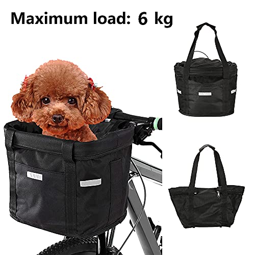 WDEC Cesta para Bicicleta, Cesta de Bicicleta Plegable Desmontable Bolso Portador de Perro Pequeño, Impermeable Cesta Delantera de Bicicleta para Porta Mascotas, Camping al Aire Libre, Picnic (Negro)